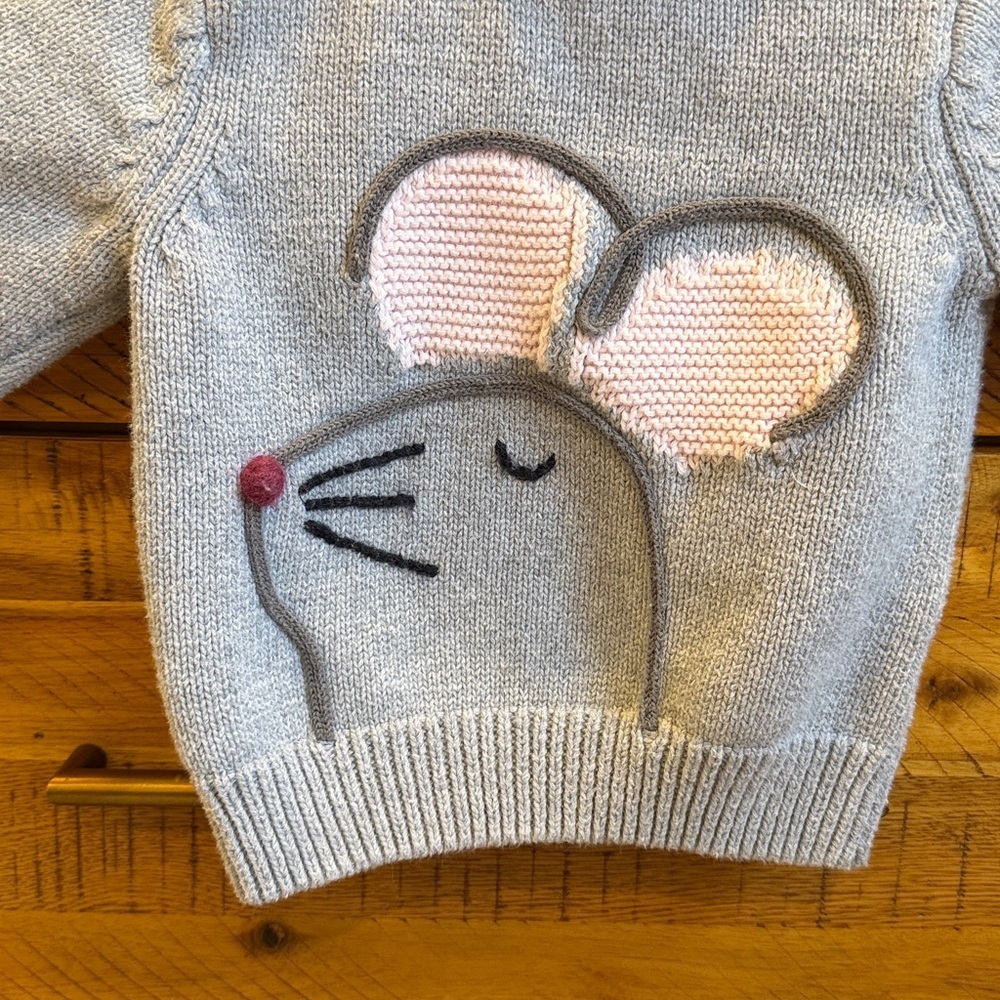 Hanna Andersson Girls Gray Mouse Design Kids Sweater - Picture 3 of 5